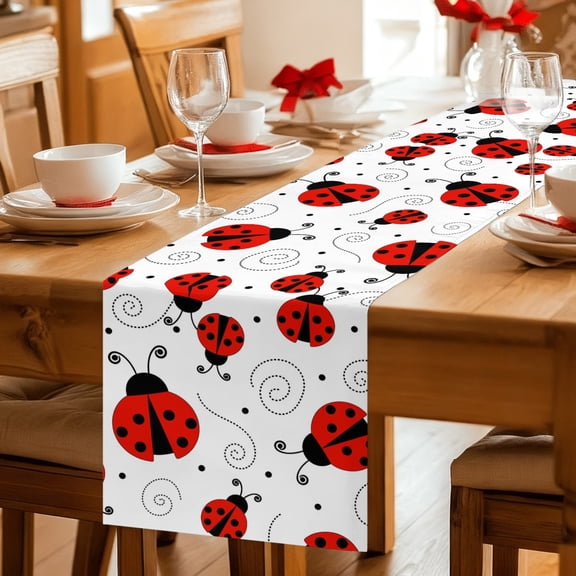Table Runner Red Ladybug Seamless Dresser Scarves 13x36 Inch,Linen Table Runners Funny Cartoon Animal Tablerunner for Home Dining Indoor Outdoor Wedding Party Tabletop Decor
