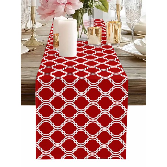 Table Runner Red Moroccan Stripes Table Runners Geometric Floral Cotton Linen Dresser Scarf Kitchen Dining Table Decor for Home Dinner Party Decor 13x36 Inch