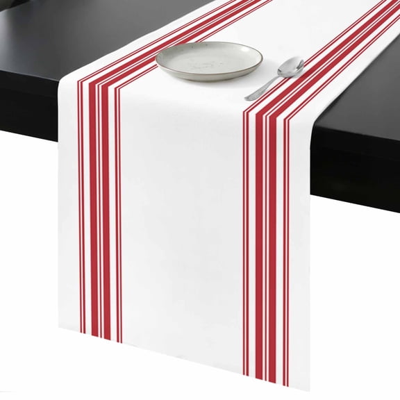 Table Runner Red Ticking Vertically Stripe Decorative Dining Table Runner Simple Style White Kitchen Table Decoration for Home, Holiday and Party Use 13x36 Inch