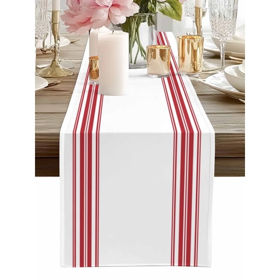 Table Runner Red Ticking Vertically Stripe Table Runners Simple Style White Cotton Linen Dresser Scarf Kitchen Dining Table Decor for Home Dinner Party Decor 13x36 Inch
