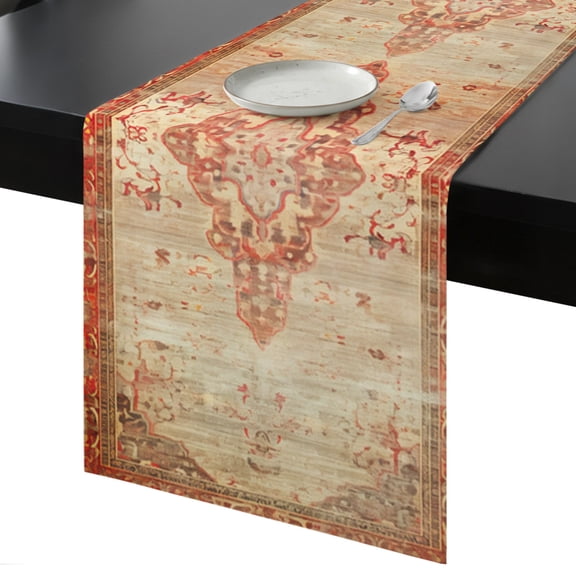 Table Runner Red Vintage Figure Medieval Ethnic Style Turkish Texture Decorative Dining Table Runner Kitchen Table Decoration for Home, Holiday and Party Use 13x36 Inch