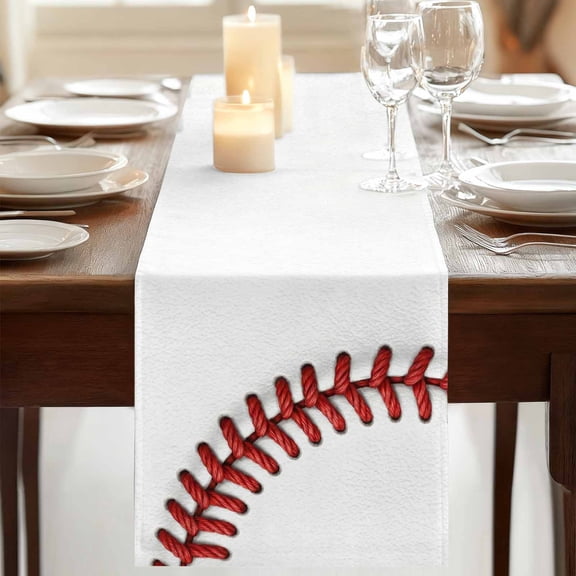 Table Runner,Red White Baseball Stitching Texture Kitchen Dining Table Runners Tabletop Decorations Sport Theme Tablerunner Dresser Scarves for Home Party Wedding Birthday Decor,13x72in