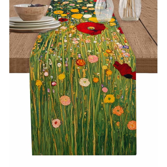 Table Runner Red Yellow Wildflowers Table Decoration for Kitchen Dinning Leaves Plant Retro Painting Table Decoration for Indoor Outdoor Party Wedding Decor 13x72 Inch