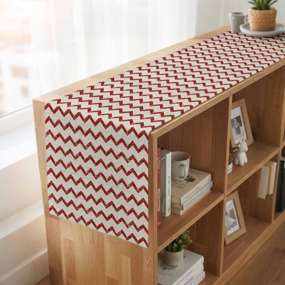 Table Runner Red Zigzag Stripes Dresser Scarves 13x36 Inch,Linen Table Runners Off White Linen Texture Background Tablerunner for Home Dining Indoor Outdoor Wedding Party Tabletop Decor