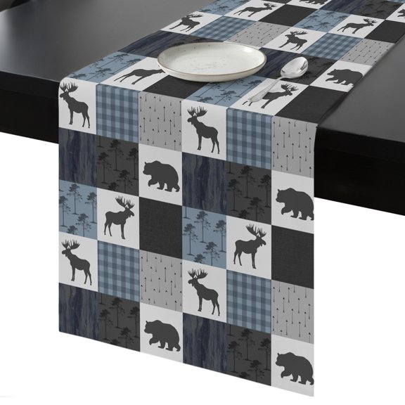 Table Runner Retro Buffalo Check Decorative Dining Table Runner Forest Bear Deer Kitchen Table Decoration for Home, Holiday and Party Use 13x36 Inch
