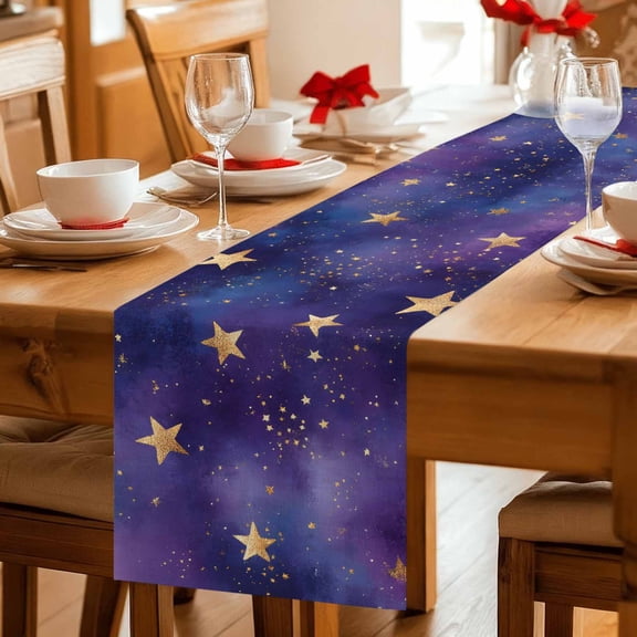 Table Runner Retro Dream Star on Purple Dresser Scarves 13x36 Inch,Linen Table Runners Romantic Starry Sky Tablerunner for Home Dining Indoor Outdoor Wedding Party Tabletop Decor
