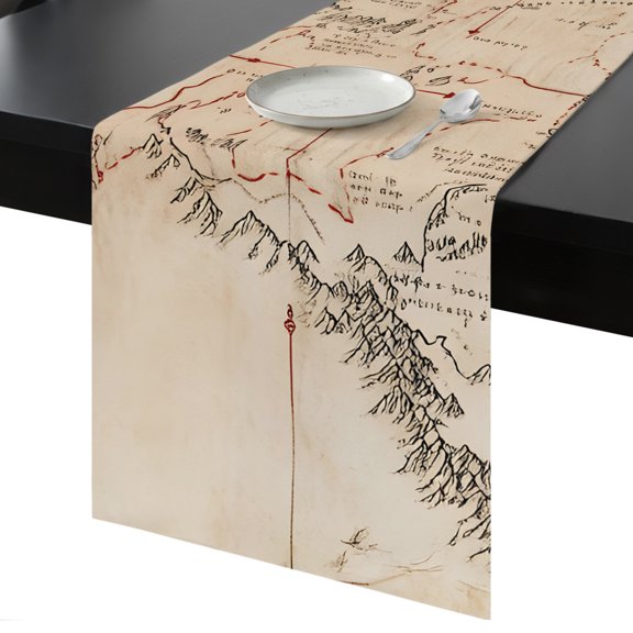 Table Runner Retro Hand Drawn Mountain Map Decorative Dining Table Runner Medieval Style Kitchen Table Decoration for Home, Holiday and Party Use 13x90 Inch