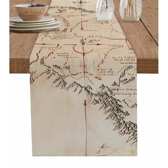 Table Runner Retro Hand Drawn Mountain Map Table Decoration for Kitchen Dinning Medieval Style Table Decoration for Indoor Outdoor Party Wedding Decor 13x90 Inch