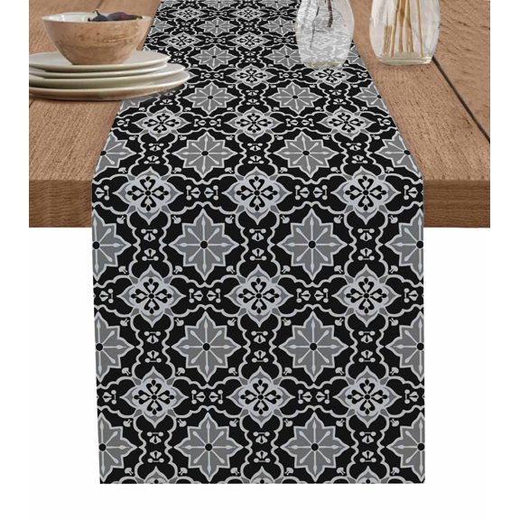 Table Runner Retro Kaleidoscope Table Decoration for Kitchen Dinning Black Argyle Pattern Table Decoration for Indoor Outdoor Party Wedding Decor 13x72 Inch