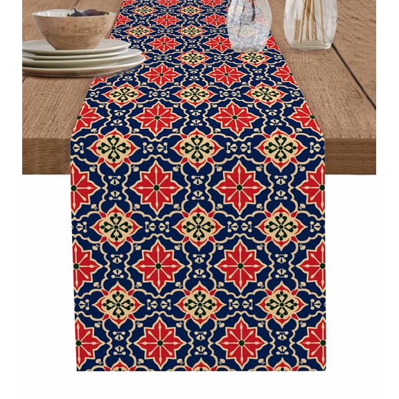 Table Runner Retro Kaleidoscope Table Decoration for Kitchen Dinning Blue Argyle Pattern Table Decoration for Indoor Outdoor Party Wedding Decor 13x90 Inch
