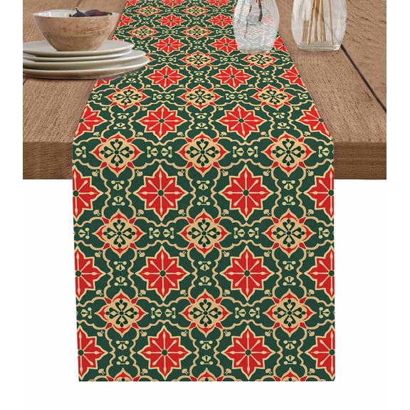 Table Runner Retro Kaleidoscope Table Decoration for Kitchen Dinning Red Argyle Pattern Table Decoration for Indoor Outdoor Party Wedding Decor 13x72 Inch