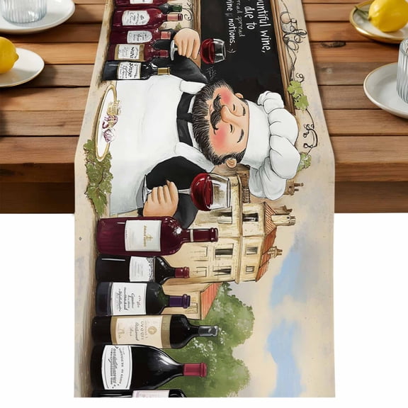 Table Runner Retro Kitchen Decorative Table Runner for Kitchen Farmhouse Chef Red Wine Glass Blackboard Dinning Runner for Party Wedding Holiday Indoor Outdoor 13x36inch