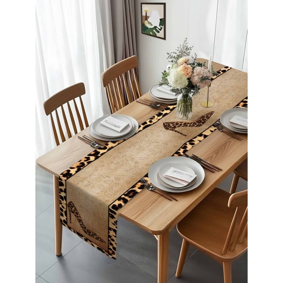 Table Runner Retro Leopard Shoes Theme Dresser Scarves 13x72 Inch,Linen Table Runners Country Animal Print Texture Tablerunner for Home Dining Indoor Outdoor Wedding Party Tabletop Decor