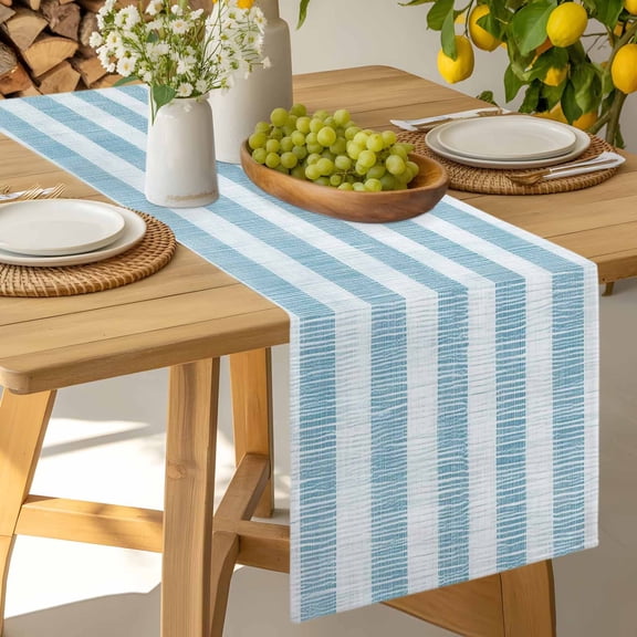 Table Runner Retro Linen Stripes Dresser Scarves 13x36 Inch,Linen Table Runners Country Blue Tablerunner for Home Dining Indoor Outdoor Wedding Party Tabletop Decor