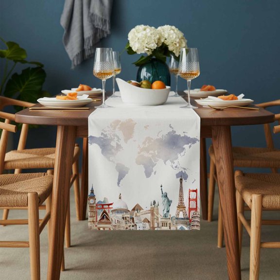 Table Runner Retro Maps of The World Tourism Dresser Scarves 13x36 Inch,Linen Table Runners Abstract Graffiti Texture Tablerunner for Home Dining Indoor Outdoor Wedding Party Tabletop Decor