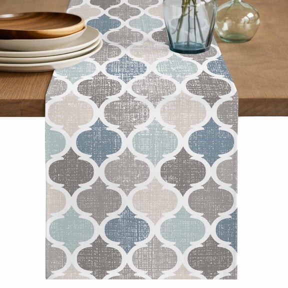 Table Runner Retro Moroccan Design Soft Linen Style Table Runner Cloth Geometric Pattern Dining Table Decor for Kitchen, Dining Room, Parties, Holiday & Everyday Use 13x36 Inch