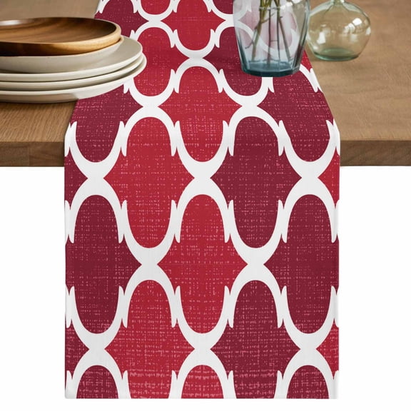Table Runner Retro Moroccan Design Soft Linen Style Table Runner Cloth Red Geometric Pattern Dining Table Decor for Kitchen, Dining Room, Parties, Holiday & Everyday Use 13x90 Inch