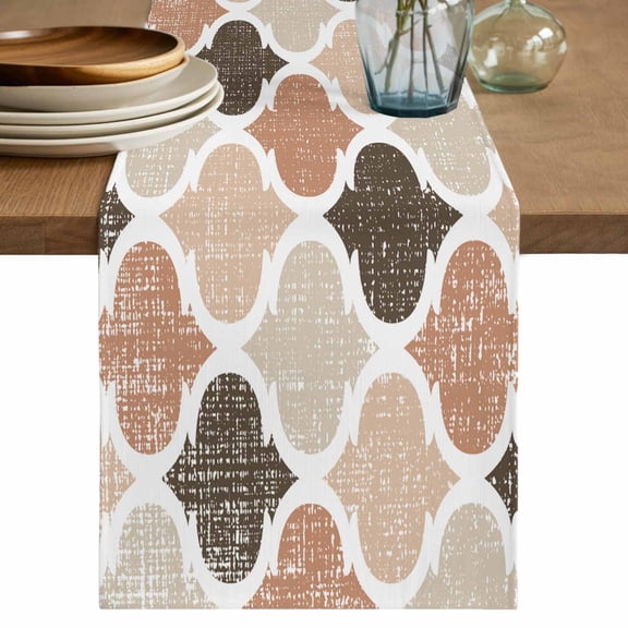 Table Runner Retro Moroccan Pattern Soft Linen Style Table Runner Cloth Geometric Art Dining Table Decor for Kitchen, Dining Room, Parties, Holiday & Everyday Use 13x90 Inch