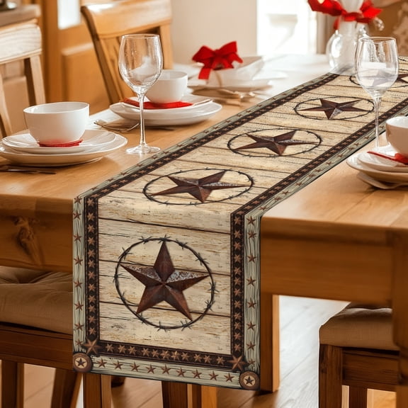 Table Runner Retro Rustic Texas Country Star Dresser Scarves 13x36 Inch,Linen Table Runners Farmhouse Vintage Wood Barn Tablerunner for Home Dining Indoor Outdoor Wedding Party Tabletop Decor