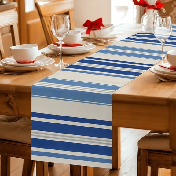 Table Runner Retro Stripe Lines Dresser Scarves 13x36 Inch,Linen Table Runners Vintage Blue Striped Tablerunner for Home Dining Indoor Outdoor Wedding Party Tabletop Decor