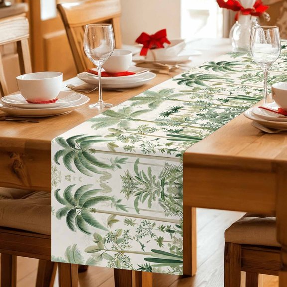 Table Runner Retro Tropical Forest Scene Dresser Scarves 13x36 Inch,Linen Table Runners Green Coconut Tree Bird Tablerunner for Home Dining Indoor Outdoor Wedding Party Tabletop Decor