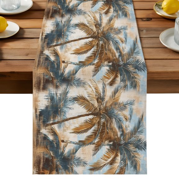 Table Runner Retro Tropical Palm Trees Decorative Table Runner for Kitchen Abstract Leaves Summer Tree Dinning Runner for Party Wedding Holiday Indoor Outdoor 13x72inch