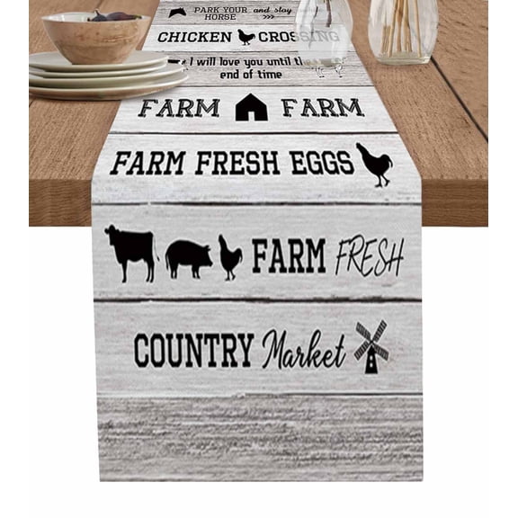 Table Runner Retro Wood Grain Table Decoration for Kitchen Dinning Farm Fresh Animal Barn Table Decoration for Indoor Outdoor Party Wedding Decor 13x90 Inch