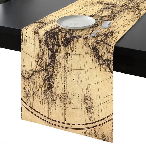 Table Runner Retro World Map Decorative Dining Table Runner South America Pacific Kitchen Table Decoration for Home, Holiday and Party Use 13x72 Inch