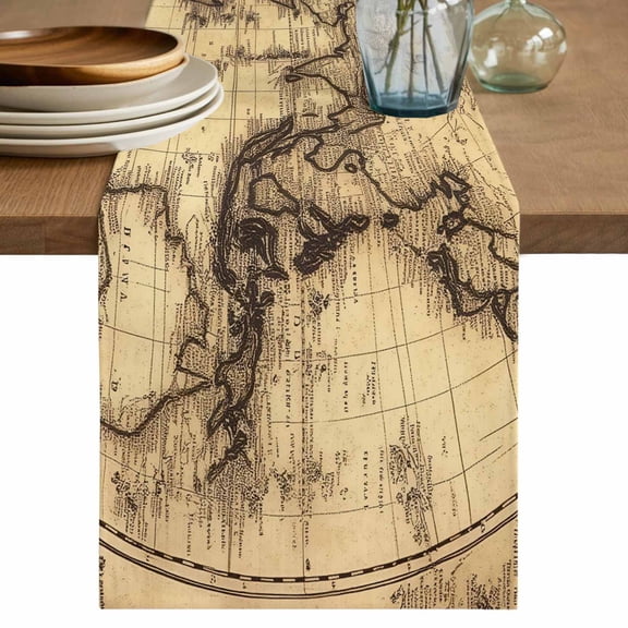 Table Runner Retro World Map Soft Linen Style Table Runner Cloth South America Pacific Dining Table Decor for Kitchen, Dining Room, Parties, Holiday & Everyday Use 13x36 Inch