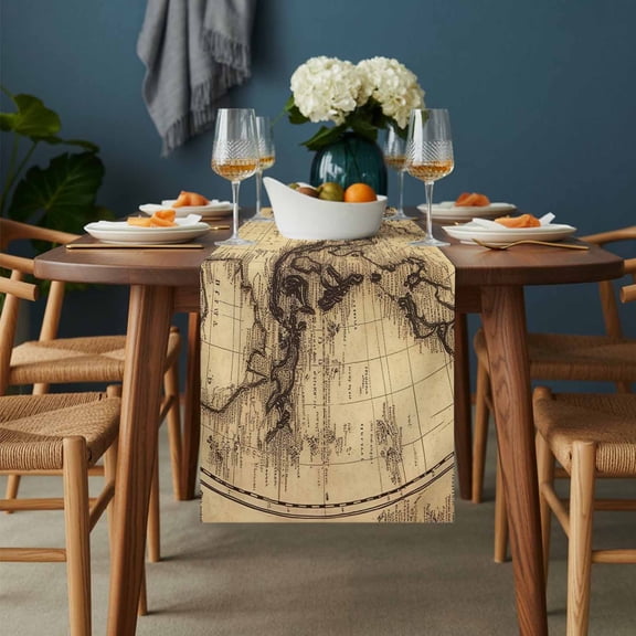Table Runner Retro Yellow World Map North America Asia Dresser Scarves 13x36 Inch,Linen Table Runners Pacific Plate Tablerunner for Home Dining Indoor Outdoor Wedding Party Tabletop Decor