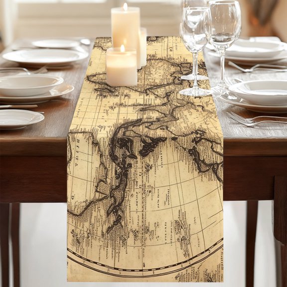 Table Runner,Retro Yellow World Map North America Asia Kitchen Dining Table Runners Tabletop Decorations Pacific Plate Tablerunner Dresser Scarves for Home Party Wedding Birthday Decor,13x72in