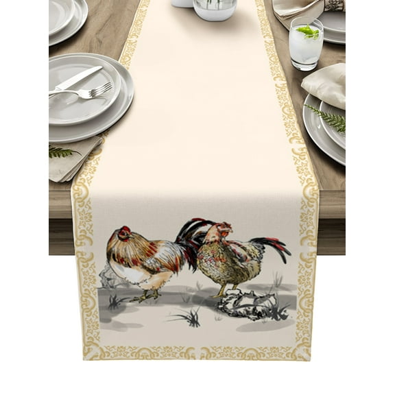 Table Runner Rooster Chicken Farmhouse Table Decoration for Kitchen Dinning Plant Ink Table Decoration for Indoor Outdoor Party Wedding Decor 13x90 Inch