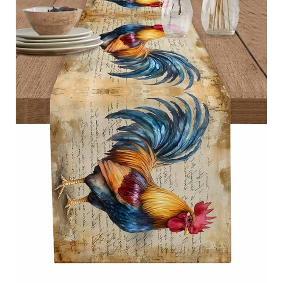 Table Runner Rooster Chicken Table Decoration for Kitchen Dinning Retro Farm Animal Table Decoration for Indoor Outdoor Party Wedding Decor 13x72 Inch
