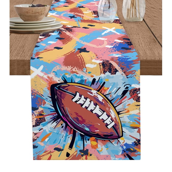 Table Runner Rugby Brilliant Color Table Decoration for Kitchen Dinning Sport Style Table Decoration for Indoor Outdoor Party Wedding Decor 13x90 Inch