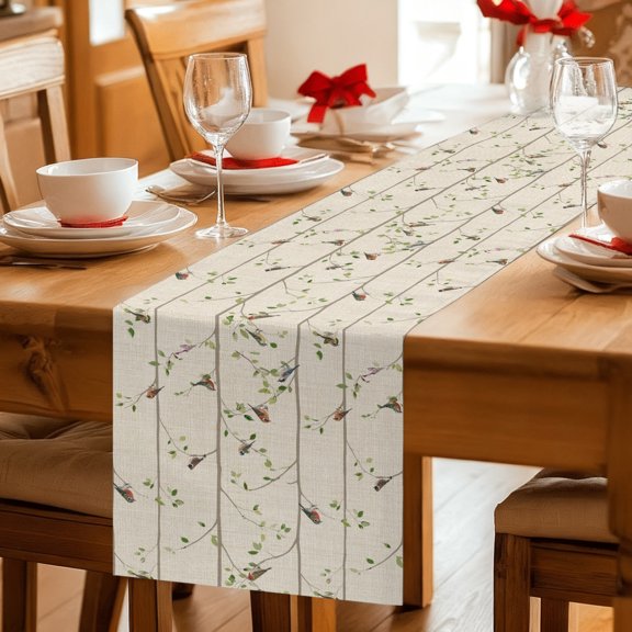 Table Runner Rustic Birds on Tree Branch Dresser Scarves 13x36 Inch,Linen Table Runners Spring Pastoral Nature Scenery Tablerunner for Home Dining Indoor Outdoor Wedding Party Tabletop Decor