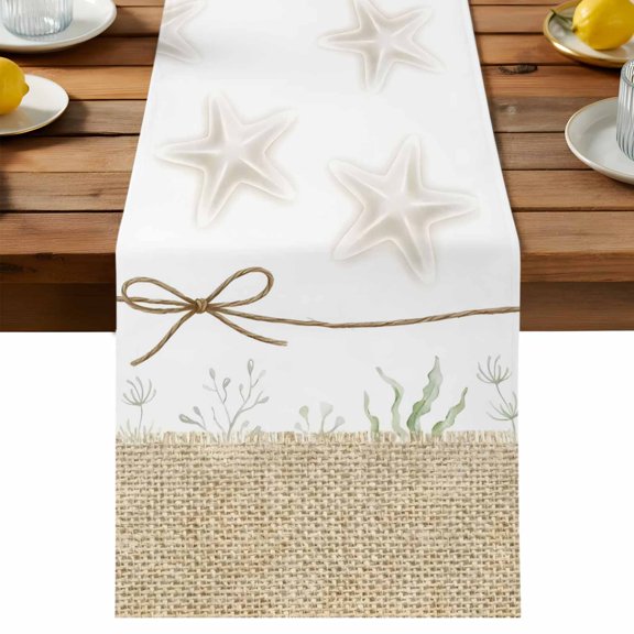 Table Runner Rustic Country Decorative Table Runner for Kitchen Farmhouse Starfish Beach Sea Grass Linen Dinning Runner for Party Wedding Holiday Indoor Outdoor 13x36inch