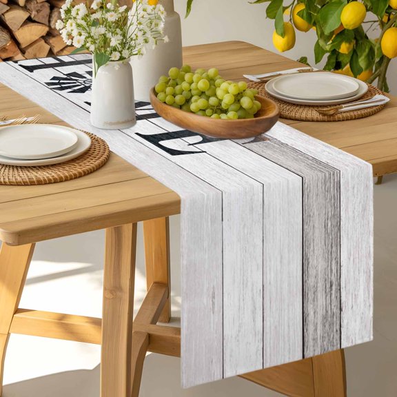Table Runner Rustic Farm Windmill HOME Quotes Dresser Scarves 13x36 Inch,Linen Table Runners Chic Wooden Plank Tablerunner for Home Dining Indoor Outdoor Wedding Party Tabletop Decor