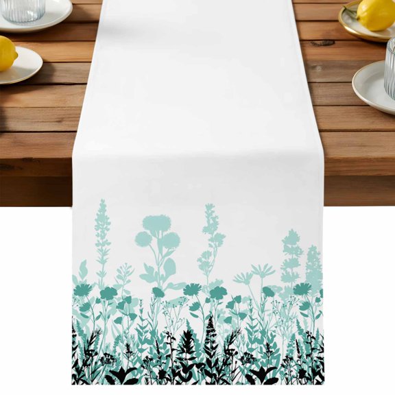 Table Runner Rustic Field Decorative Table Runner for Kitchen Silhouette Flower Herb Dinning Runner for Party Wedding Holiday Indoor Outdoor 13x36inch