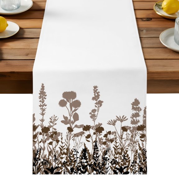Table Runner Rustic Field Decorative Table Runner for Kitchen Silhouette Flower Herb Dinning Runner for Party Wedding Holiday Indoor Outdoor 13x36inch