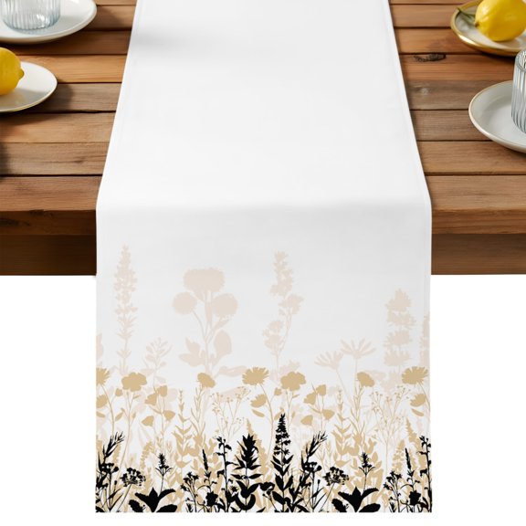 Table Runner Rustic Field Decorative Table Runner for Kitchen Silhouette Flower Herb Dinning Runner for Party Wedding Holiday Indoor Outdoor 13x36inch