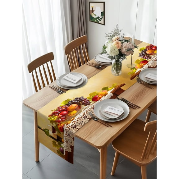 Table Runner Rustic Grape Peach Apples Wine Dresser Scarves 13x72 Inch,Linen Table Runners Realistic Fruit Oil Painting Tablerunner for Home Dining Indoor Outdoor Wedding Party Tabletop Decor