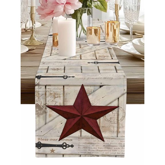 Table Runner Rusty Barn Star Doors Table Runners Red Retro Rustic Walls Cotton Linen Dresser Scarf Kitchen Dining Table Decor for Home Dinner Party Decor 13x36 Inch