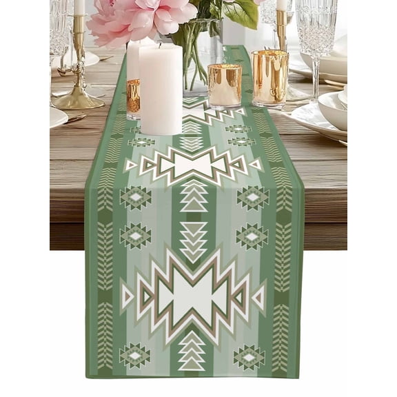 Table Runner Sage Green Boho Table Runners Bohemian Southwest Tribe Art Cotton Linen Dresser Scarf Kitchen Dining Table Decor for Home Dinner Party Decor 13x90 Inch