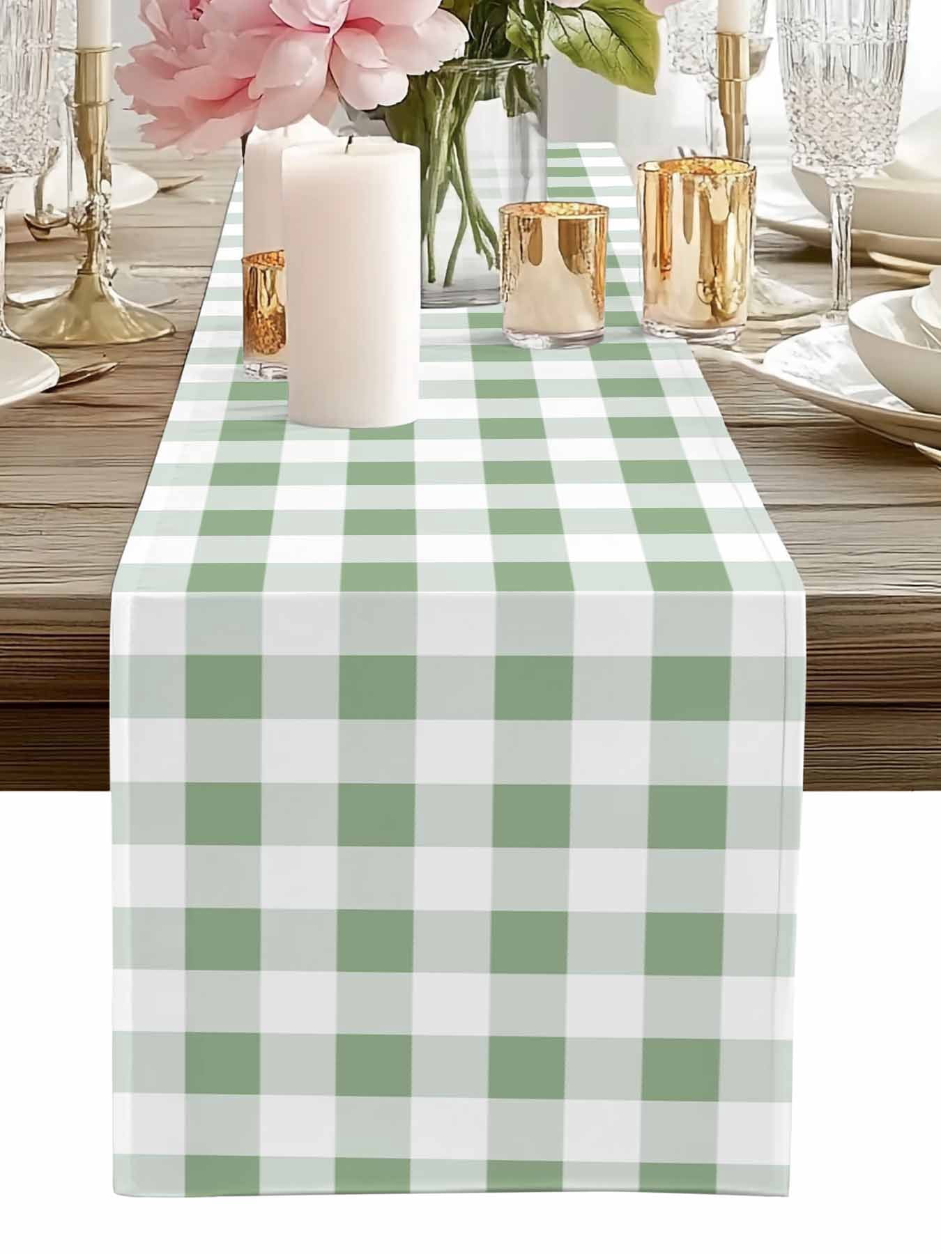 Table Runner Spring Style Table Runner Sage Green Buffalo Plaid Table Runners Spring Watercolor ...