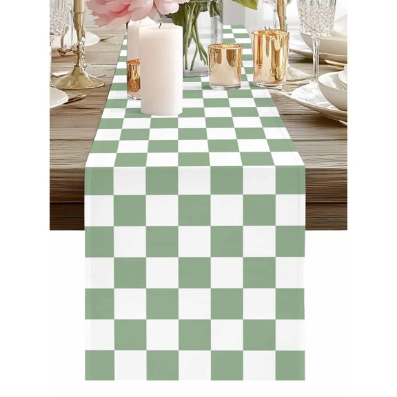 Table Runner Sage Green Checkerboard Table Runners Classic Squares Plaid Cotton Linen Dresser Scarf Kitchen Dining Table Decor for Holiday Party Home Decor 13x36 Inch