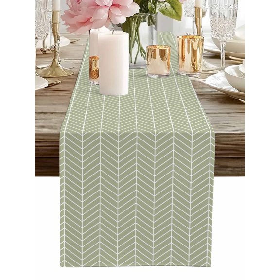 Table Runner Sage Green Chevron Stripes Table Runners Modern Geometric Texture Cotton Linen Dresser Scarf Kitchen Dining Table Decor for Home Dinner Party Decor 13x36 Inch