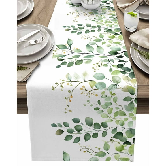 Table Runner Sage Green Eucalyptus Leaf Table Decoration for Kitchen Dinning Watercolor Plant Branch Table Decoration for Indoor Outdoor Party Wedding Decor 13x90inch