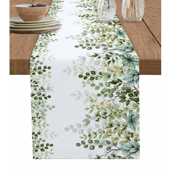 Table Runner Sage Green Eucalyptus Leaves Table Decoration for Kitchen Dinning Berry Branch Plant Table Decoration for Indoor Outdoor Party Wedding Decor 13x72inch