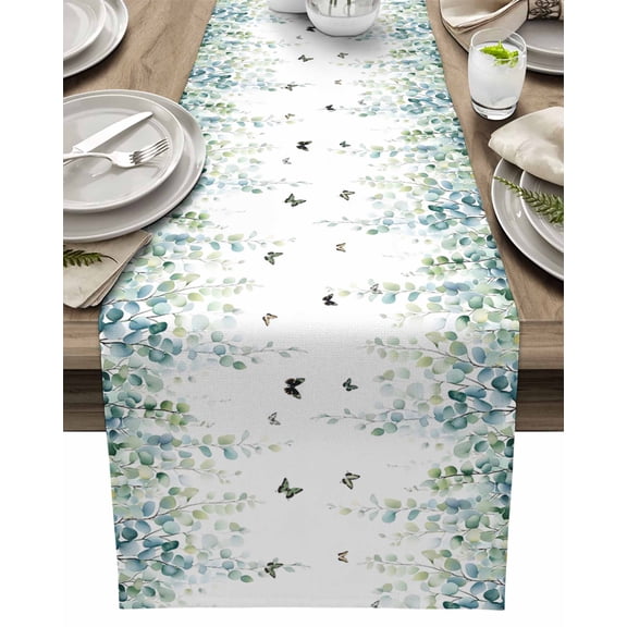 Table Runner Sage Green Eucalyptus Leaves Table Decoration for Kitchen Dinning Butterfly Leaf Plant Table Decoration for Indoor Outdoor Party Wedding Decor 13x90inch