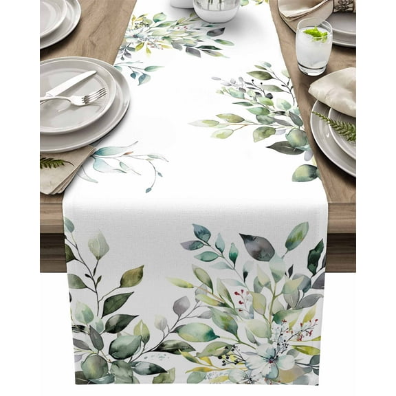 Table Runner Sage Green Eucalyptus Leaves Table Decoration for Kitchen Dinning Plant Table Decoration for Indoor Outdoor Party Wedding Decor 13x72inch